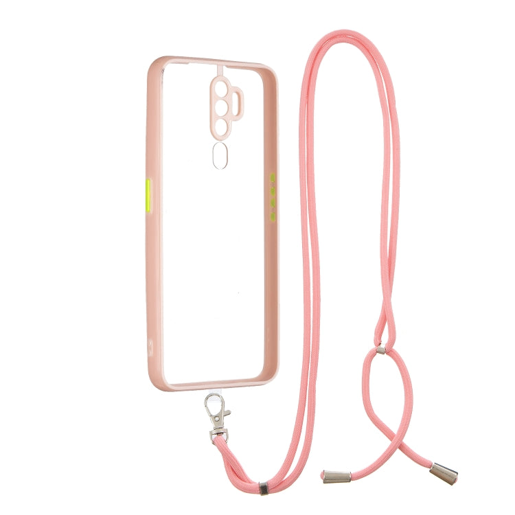 For OPPO A5 2020/A9 2020 Transparent PC+TPU Phone Case with Contrast Color Button & Neck Lanyard