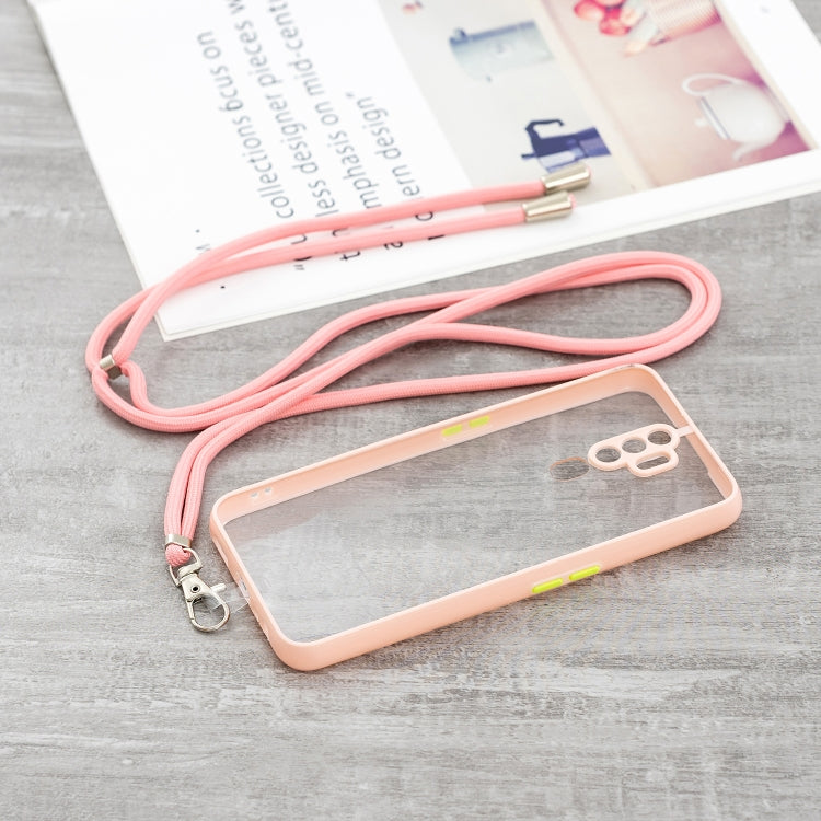 For OPPO A5 2020/A9 2020 Transparent PC+TPU Phone Case with Contrast Color Button & Neck Lanyard