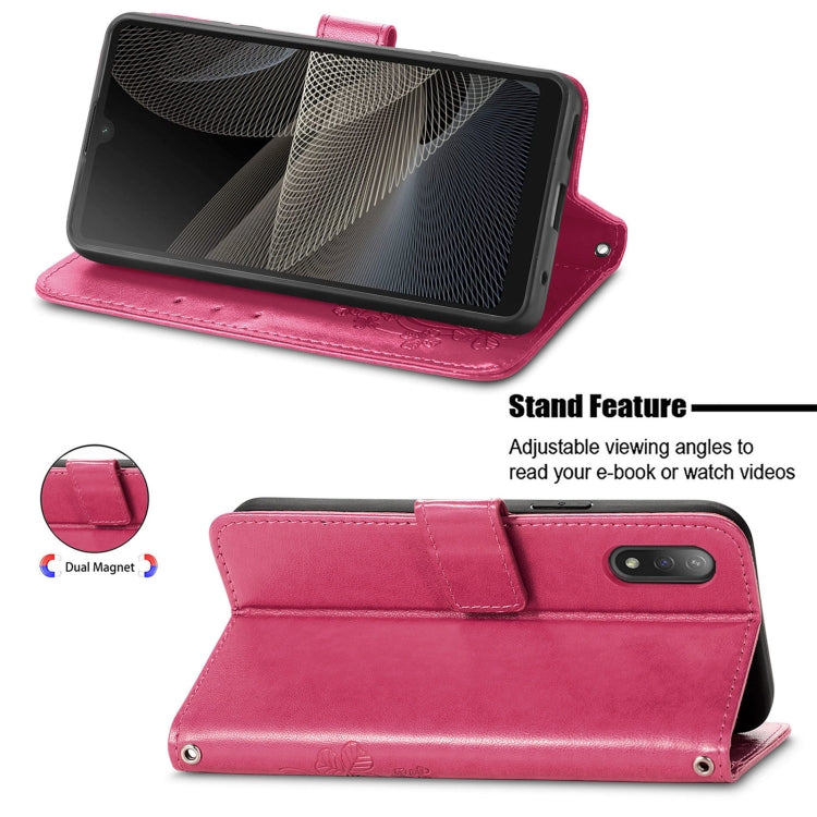 For Sony Xperia Ace II Four-leaf Clasp Embossed Buckle Mobile Phone Protection Leather Case with Lanyard & Card Slot & Wallet & Bracket Function