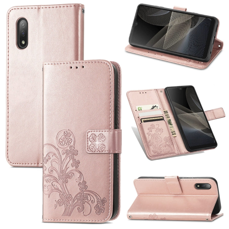 For Sony Xperia Ace II Four-leaf Clasp Embossed Buckle Mobile Phone Protection Leather Case with Lanyard & Card Slot & Wallet & Bracket Function