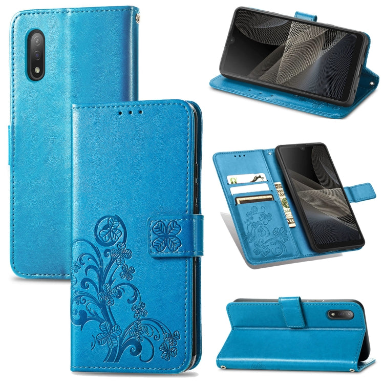 For Sony Xperia Ace II Four-leaf Clasp Embossed Buckle Mobile Phone Protection Leather Case with Lanyard & Card Slot & Wallet & Bracket Function