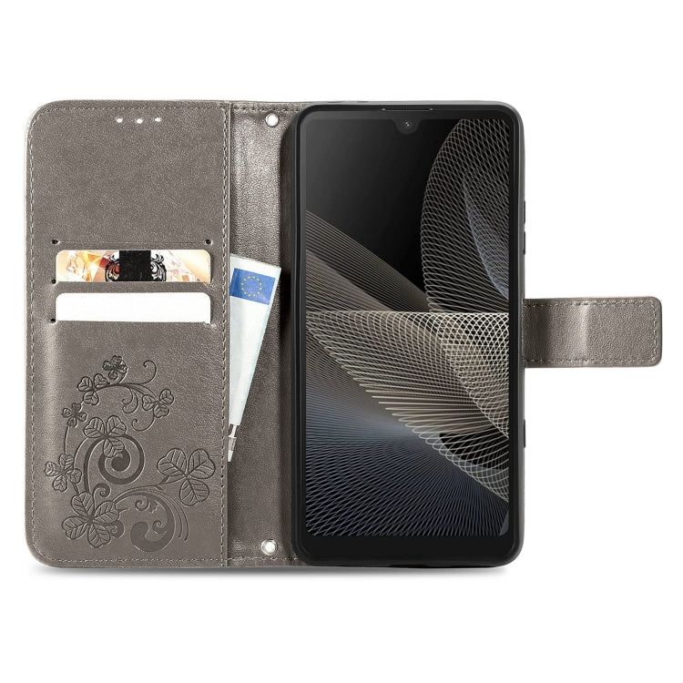 For Sony Xperia Ace II Four-leaf Clasp Embossed Buckle Mobile Phone Protection Leather Case with Lanyard & Card Slot & Wallet & Bracket Function