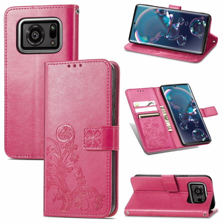 For Sharp R6 Four-leaf Clasp Embossed Buckle Mobile Phone Protection Leather Case with Lanyard & Card Slot & Wallet & Bracket Function