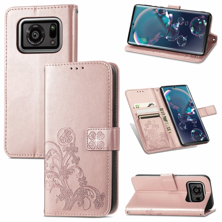For Sharp R6 Four-leaf Clasp Embossed Buckle Mobile Phone Protection Leather Case with Lanyard & Card Slot & Wallet & Bracket Function