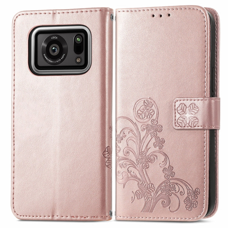 For Sharp R6 Four-leaf Clasp Embossed Buckle Mobile Phone Protection Leather Case with Lanyard & Card Slot & Wallet & Bracket Function