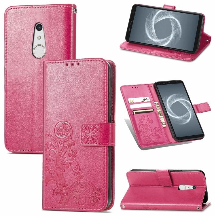 For FUJITSU F-41B Four-leaf Clasp Embossed Buckle Mobile Phone Protection Leather Case with Lanyard & Card Slot & Wallet & Bracket Function