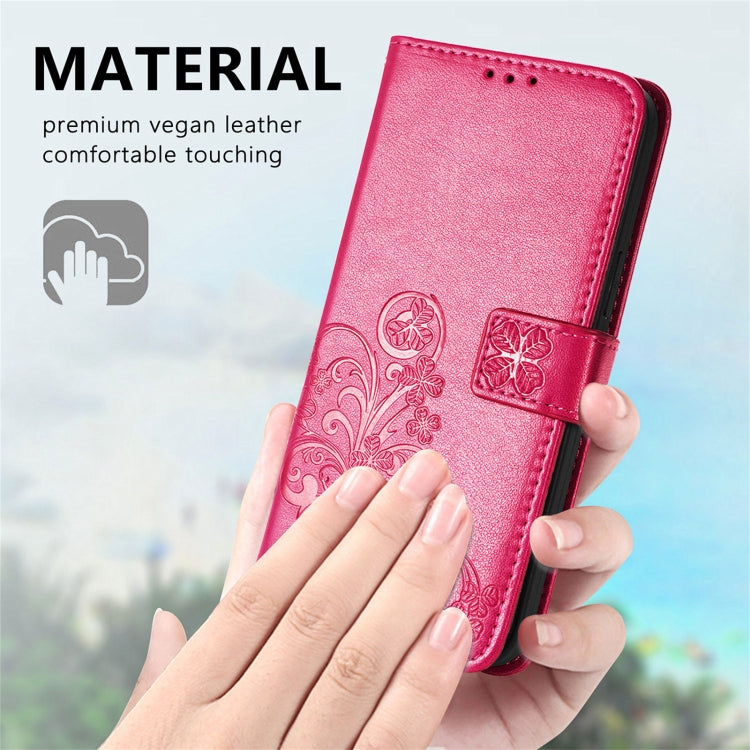 For FUJITSU F-41B Four-leaf Clasp Embossed Buckle Mobile Phone Protection Leather Case with Lanyard & Card Slot & Wallet & Bracket Function
