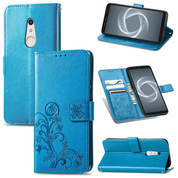 For FUJITSU F-41B Four-leaf Clasp Embossed Buckle Mobile Phone Protection Leather Case with Lanyard & Card Slot & Wallet & Bracket Function
