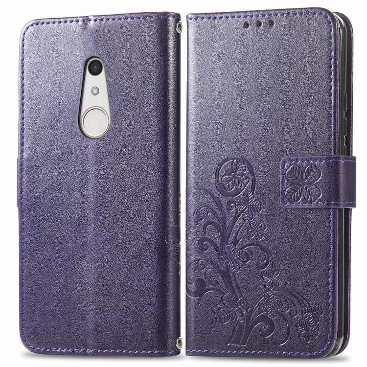 For FUJITSU F-41B Four-leaf Clasp Embossed Buckle Mobile Phone Protection Leather Case with Lanyard & Card Slot & Wallet & Bracket Function