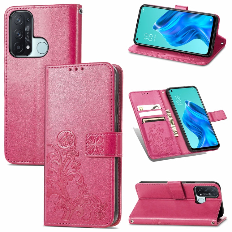 For OPPO Reno5 A Four-leaf Clasp Embossed Buckle Phone Leather Case