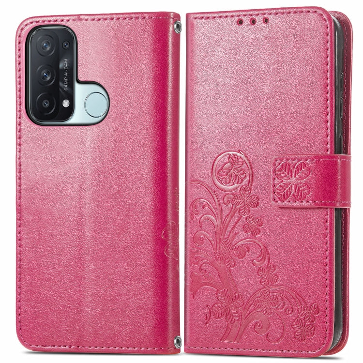 For OPPO Reno5 A Four-leaf Clasp Embossed Buckle Phone Leather Case