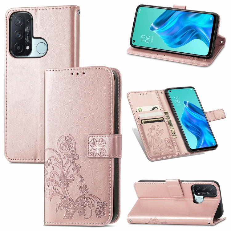 For OPPO Reno5 A Four-leaf Clasp Embossed Buckle Phone Leather Case