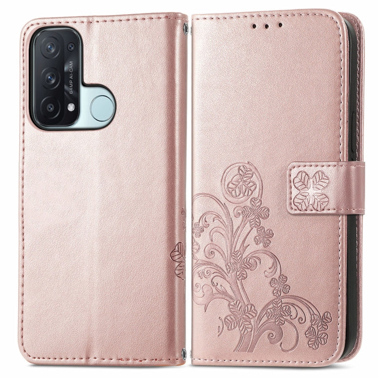For OPPO Reno5 A Four-leaf Clasp Embossed Buckle Phone Leather Case