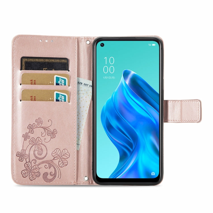 For OPPO Reno5 A Four-leaf Clasp Embossed Buckle Phone Leather Case