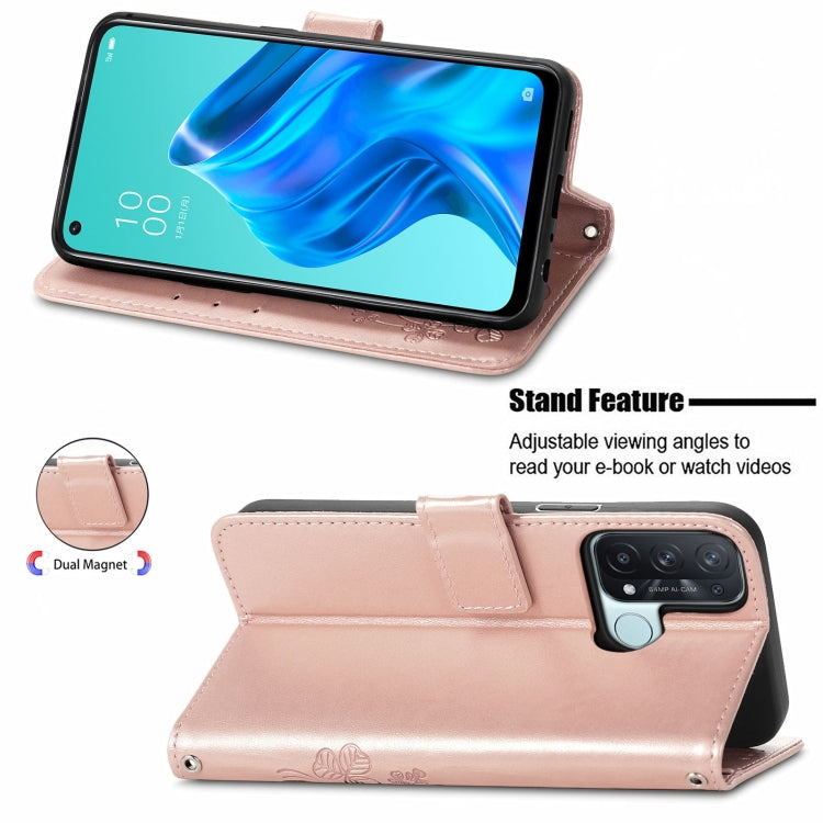 For OPPO Reno5 A Four-leaf Clasp Embossed Buckle Phone Leather Case