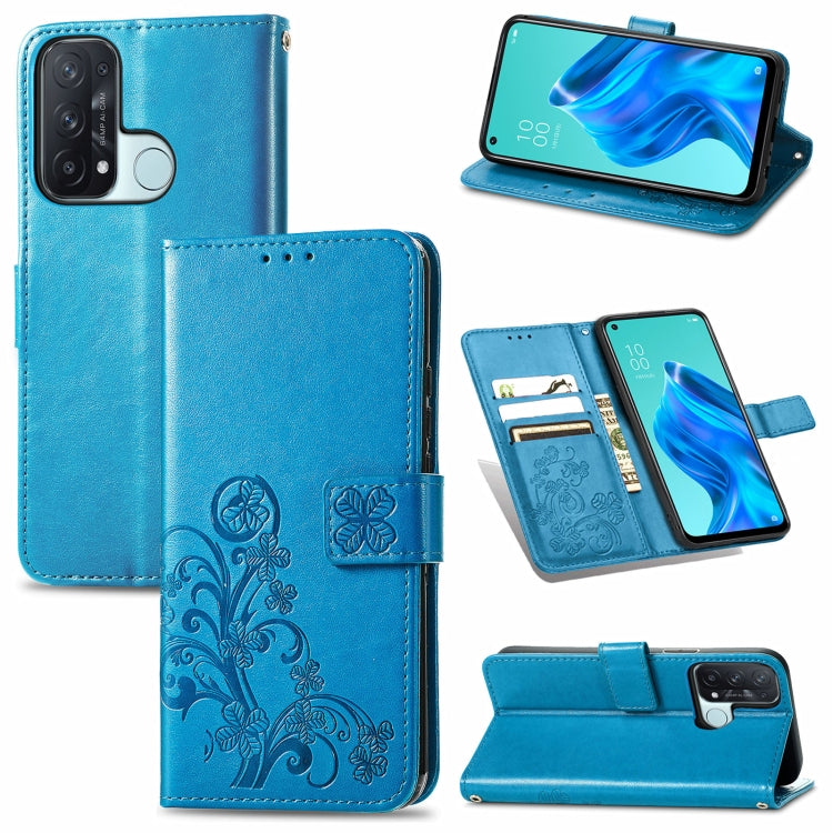 For OPPO Reno5 A Four-leaf Clasp Embossed Buckle Phone Leather Case