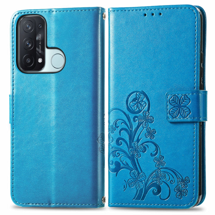 For OPPO Reno5 A Four-leaf Clasp Embossed Buckle Phone Leather Case