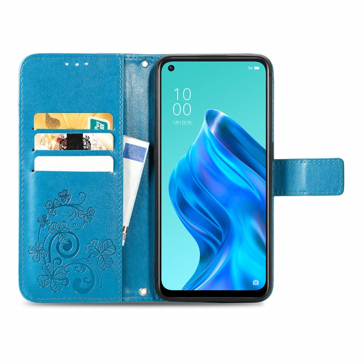 For OPPO Reno5 A Four-leaf Clasp Embossed Buckle Phone Leather Case