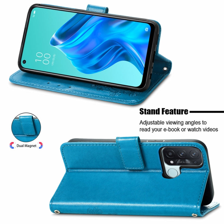 For OPPO Reno5 A Four-leaf Clasp Embossed Buckle Phone Leather Case