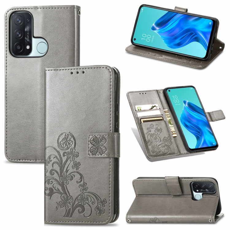 For OPPO Reno5 A Four-leaf Clasp Embossed Buckle Phone Leather Case