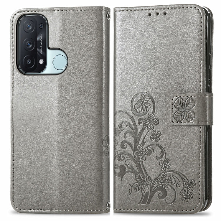 For OPPO Reno5 A Four-leaf Clasp Embossed Buckle Phone Leather Case