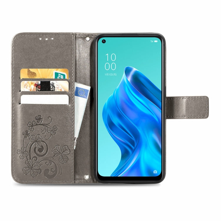 For OPPO Reno5 A Four-leaf Clasp Embossed Buckle Phone Leather Case