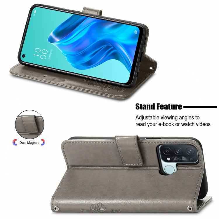 For OPPO Reno5 A Four-leaf Clasp Embossed Buckle Phone Leather Case