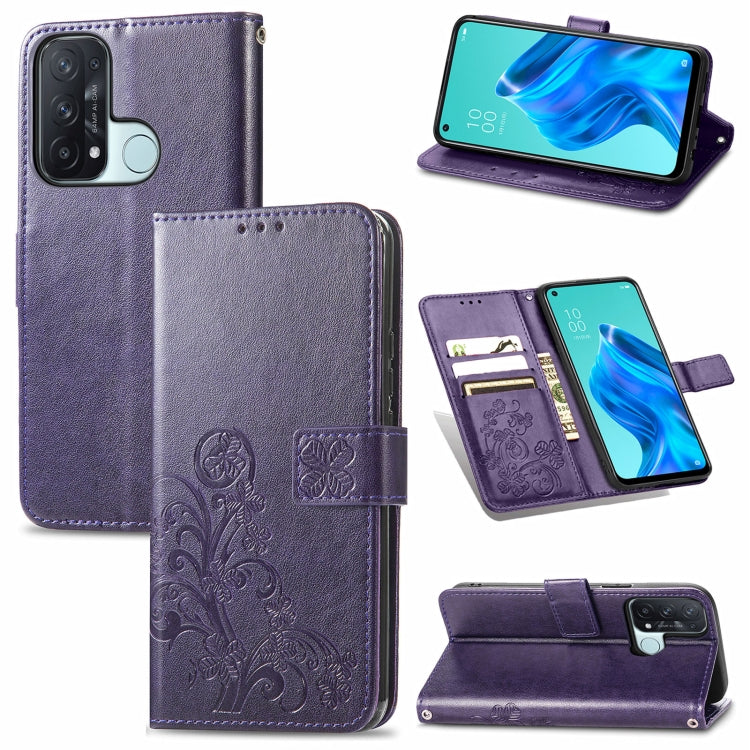 For OPPO Reno5 A Four-leaf Clasp Embossed Buckle Phone Leather Case