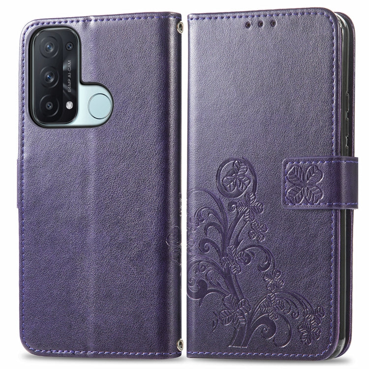 For OPPO Reno5 A Four-leaf Clasp Embossed Buckle Phone Leather Case
