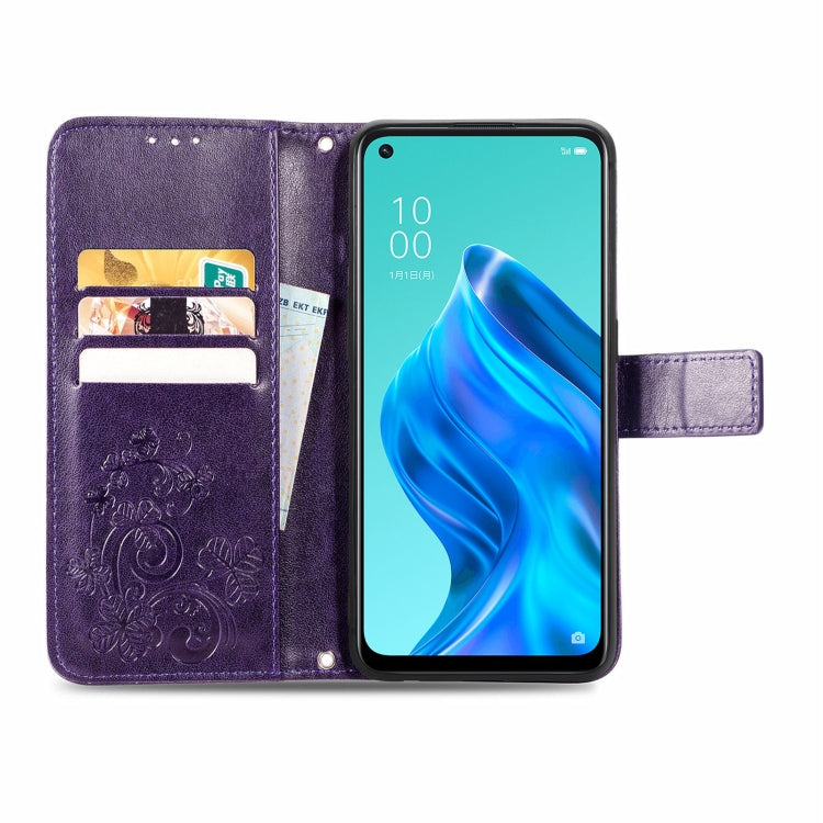 For OPPO Reno5 A Four-leaf Clasp Embossed Buckle Phone Leather Case