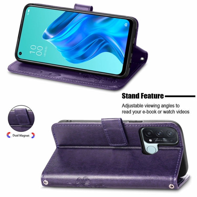 For OPPO Reno5 A Four-leaf Clasp Embossed Buckle Phone Leather Case