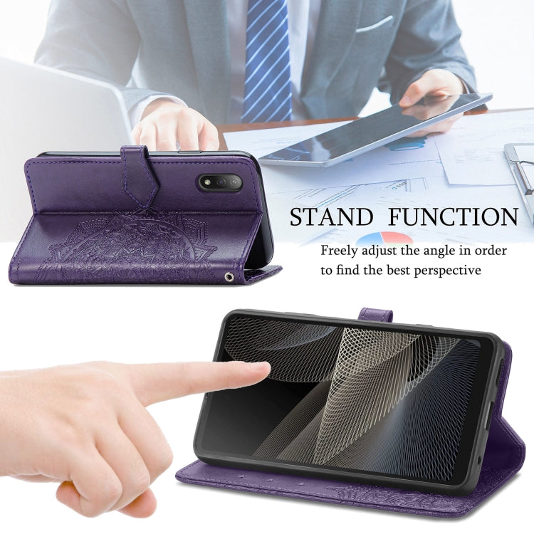 For Sony Xperia Ace II Mandala Flower Embossed Horizontal Flip Leather Case with Bracket / Card Slot / Wallet / Lanyard