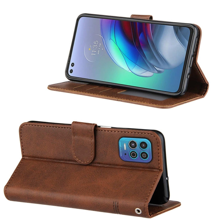 For Motorola Edge S / G100 Stitching Calf Pattern Buckle Card Wallet with Flip Phone Holster with Lanyard Bracket Function