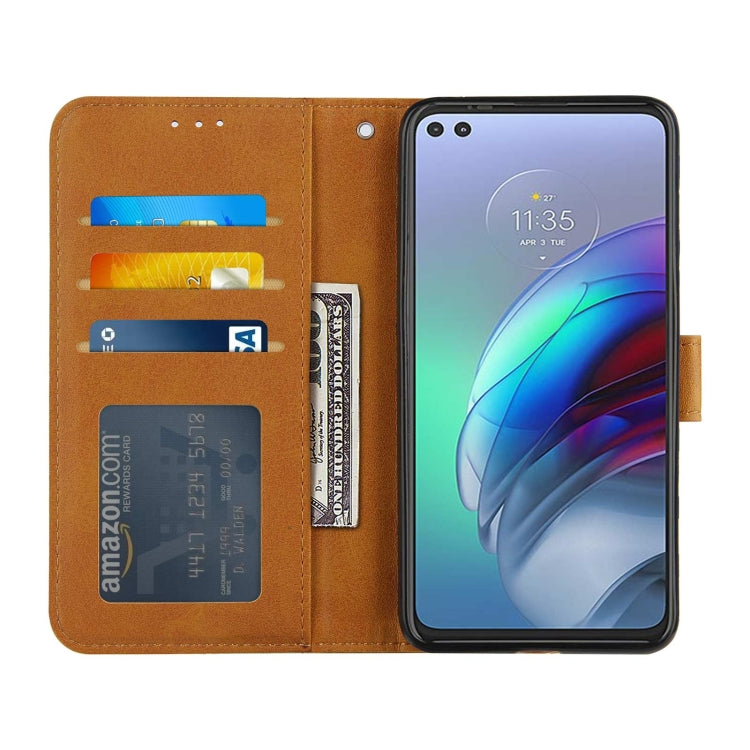 For Motorola Edge S / G100 Stitching Calf Pattern Buckle Card Wallet with Flip Phone Holster with Lanyard Bracket Function