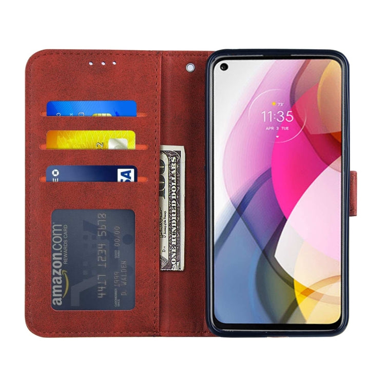 For Motorola G Stylus 2021 Stitching Calf Pattern Buckle Card Wallet with Flip Phone Holster with Lanyard Bracket Function