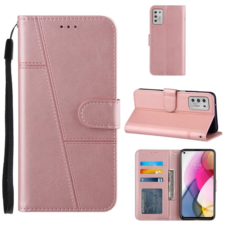 For Motorola G Stylus 2021 Stitching Calf Pattern Buckle Card Wallet with Flip Phone Holster with Lanyard Bracket Function