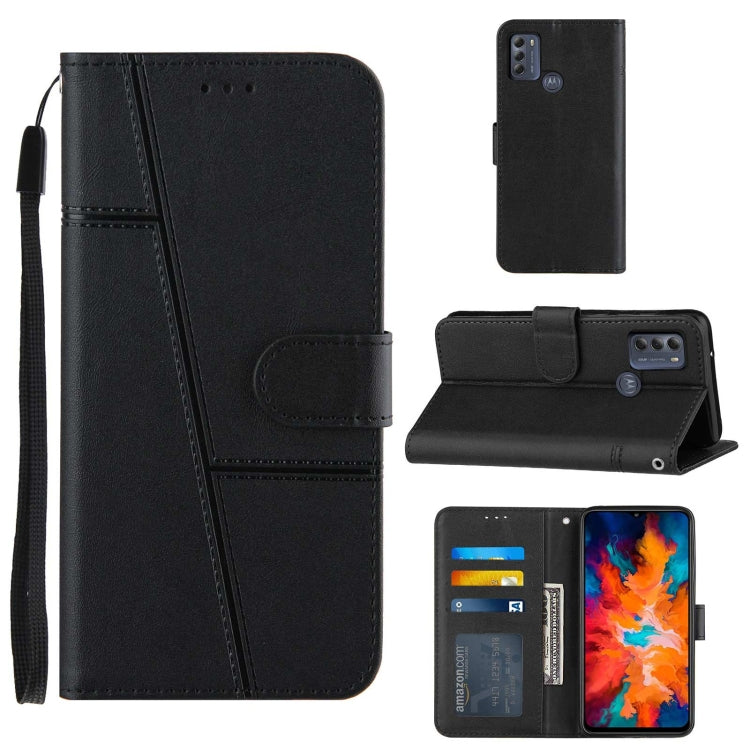 For Motorola G50 Stitching Calf Pattern Buckle Card Wallet with Flip Phone Holster with Lanyard Bracket Function