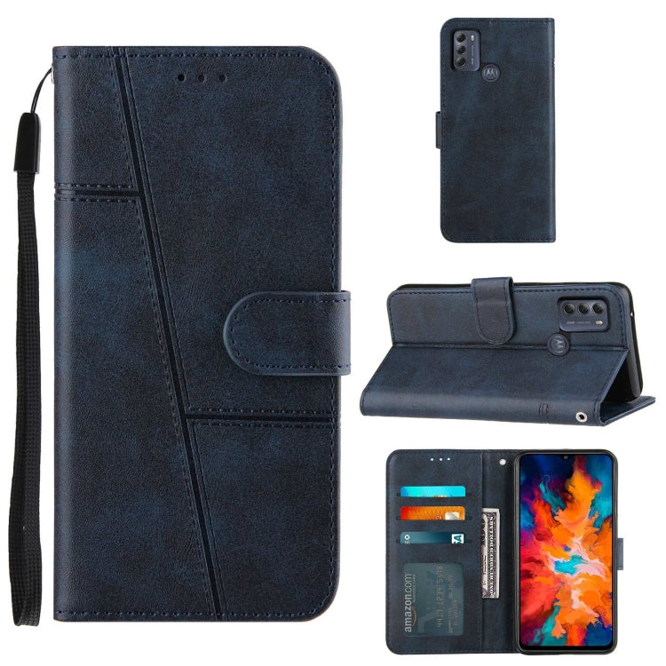 For Motorola G50 Stitching Calf Pattern Buckle Card Wallet with Flip Phone Holster with Lanyard Bracket Function