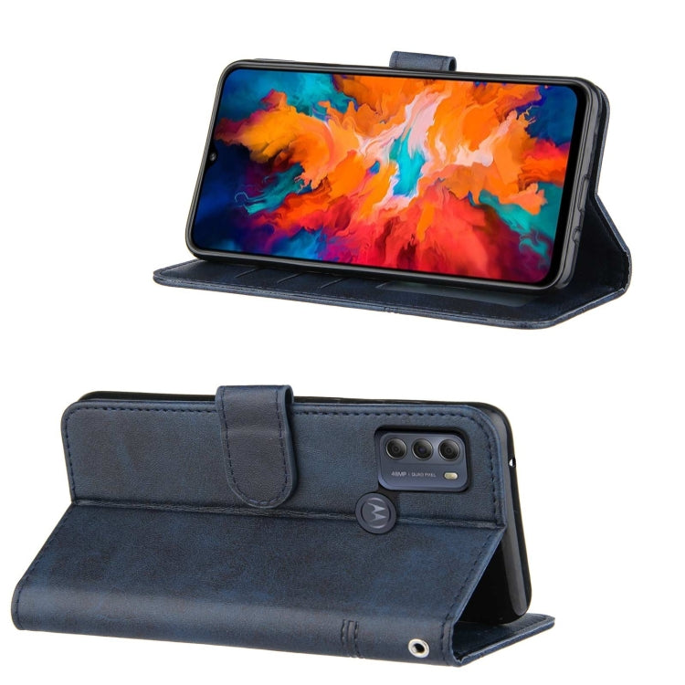 For Motorola G50 Stitching Calf Pattern Buckle Card Wallet with Flip Phone Holster with Lanyard Bracket Function