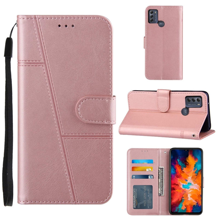 For Motorola G50 Stitching Calf Pattern Buckle Card Wallet with Flip Phone Holster with Lanyard Bracket Function