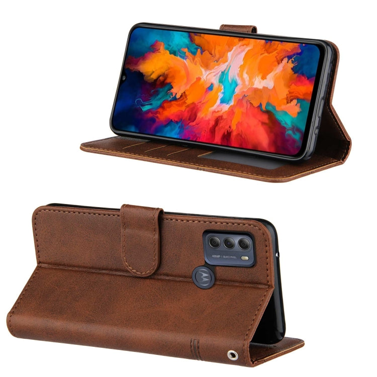 For Motorola G50 Stitching Calf Pattern Buckle Card Wallet with Flip Phone Holster with Lanyard Bracket Function