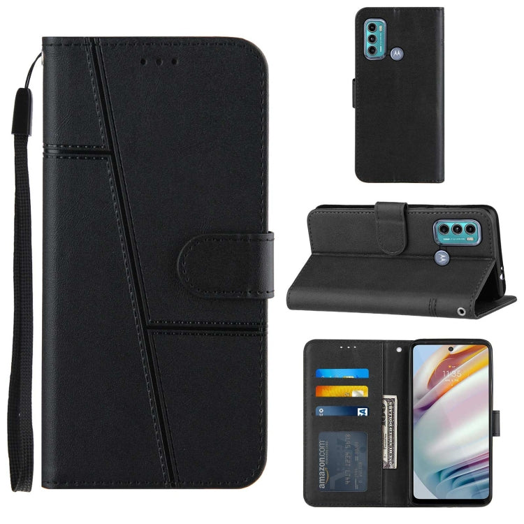 For Motorola G40/G60 Stitching Calf Pattern Buckle Card Wallet with Flip Phone Holster with Lanyard Bracket Function