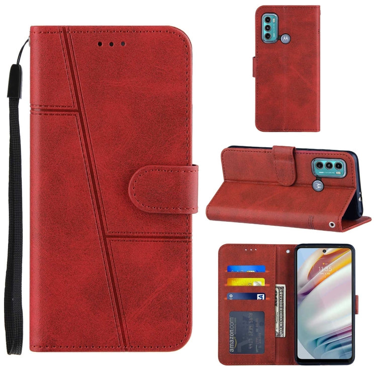 For Motorola G40/G60 Stitching Calf Pattern Buckle Card Wallet with Flip Phone Holster with Lanyard Bracket Function