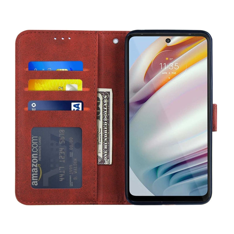 For Motorola G40/G60 Stitching Calf Pattern Buckle Card Wallet with Flip Phone Holster with Lanyard Bracket Function