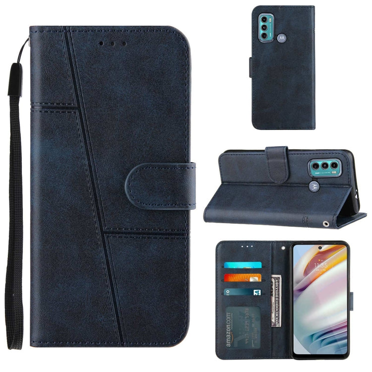 For Motorola G40/G60 Stitching Calf Pattern Buckle Card Wallet with Flip Phone Holster with Lanyard Bracket Function