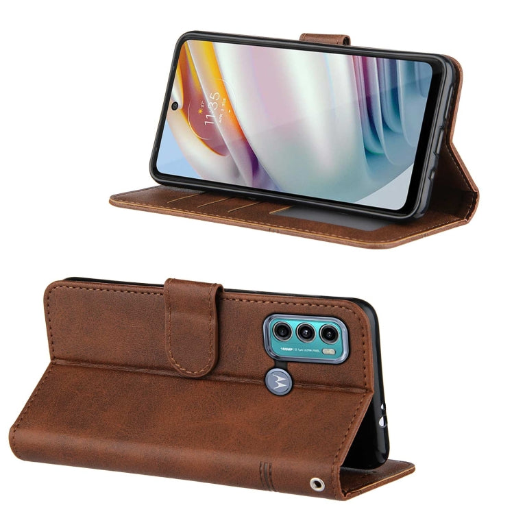 For Motorola G40/G60 Stitching Calf Pattern Buckle Card Wallet with Flip Phone Holster with Lanyard Bracket Function