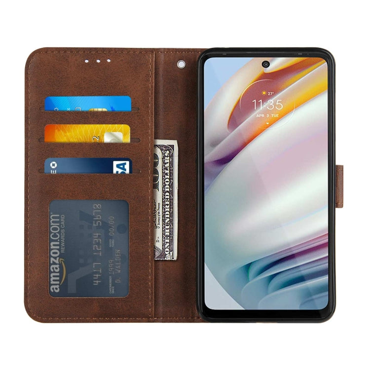 For Motorola G40/G60 Stitching Calf Pattern Buckle Card Wallet with Flip Phone Holster with Lanyard Bracket Function