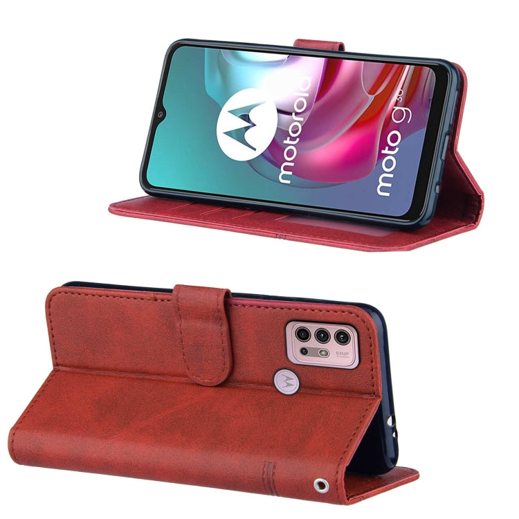 For Motorola G30/G10/G10 Power Stitching Calf Pattern Buckle Card Wallet with Flip Phone Holster with Lanyard Bracket Function