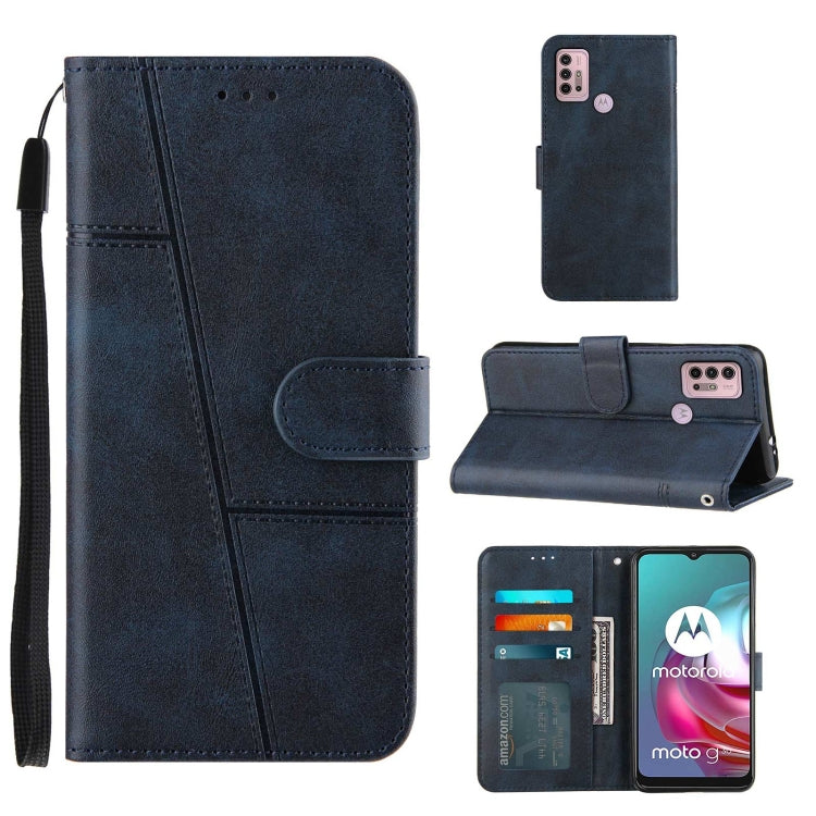 For Motorola G30/G10/G10 Power Stitching Calf Pattern Buckle Card Wallet with Flip Phone Holster with Lanyard Bracket Function