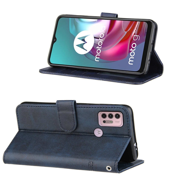 For Motorola G30/G10/G10 Power Stitching Calf Pattern Buckle Card Wallet with Flip Phone Holster with Lanyard Bracket Function